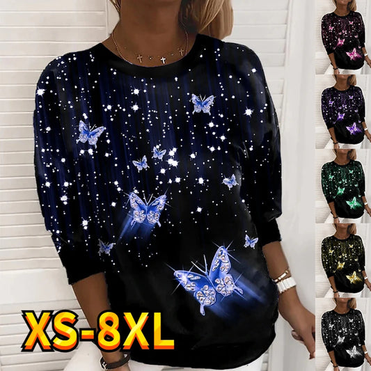 Butterfly Sparkly Painting Casual Weekend Long Sleeve