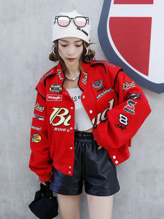 Women's baseball uniform coat women's short cotton coat trendy ins design spring and autumn Korean style coat 2023 new ins hot