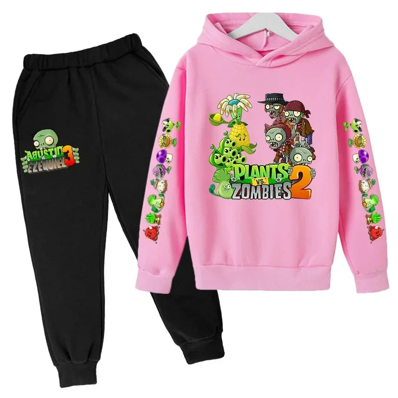 New Cartoon Plants Vs. Zombie Clothing Spring and Autumn Boys Girls Clothes Long-Sleeved Suit Kids Sportswear Hoodie Costume Set