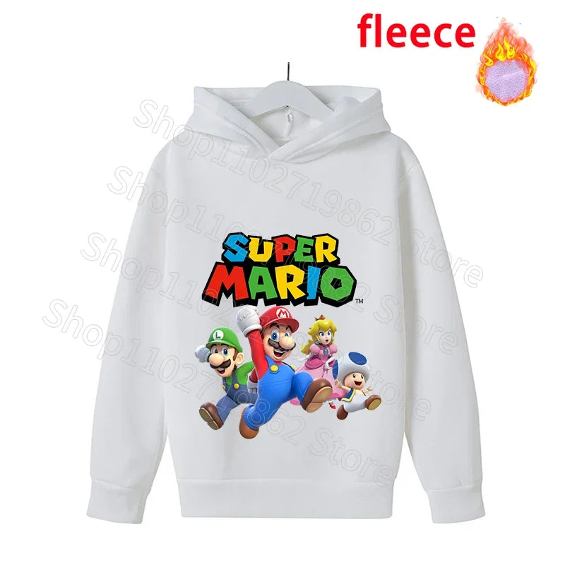 Super Mario Bros Kids Clothes Princess Peach Luigi Fleece Sweatshirts Cartoon Game Character Pattern Long Sleeves Baby Show Gift