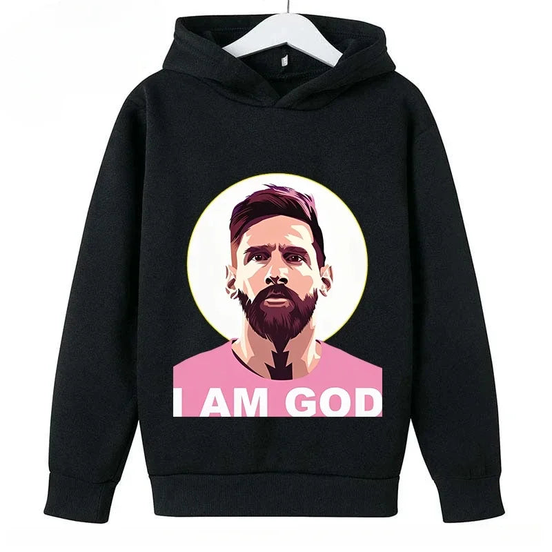 2024 Children's Sports Hoodies Spring and Autumn Children's Wear Pullover Casual Boys and Girls Black Tops Messi Print 4T-14T