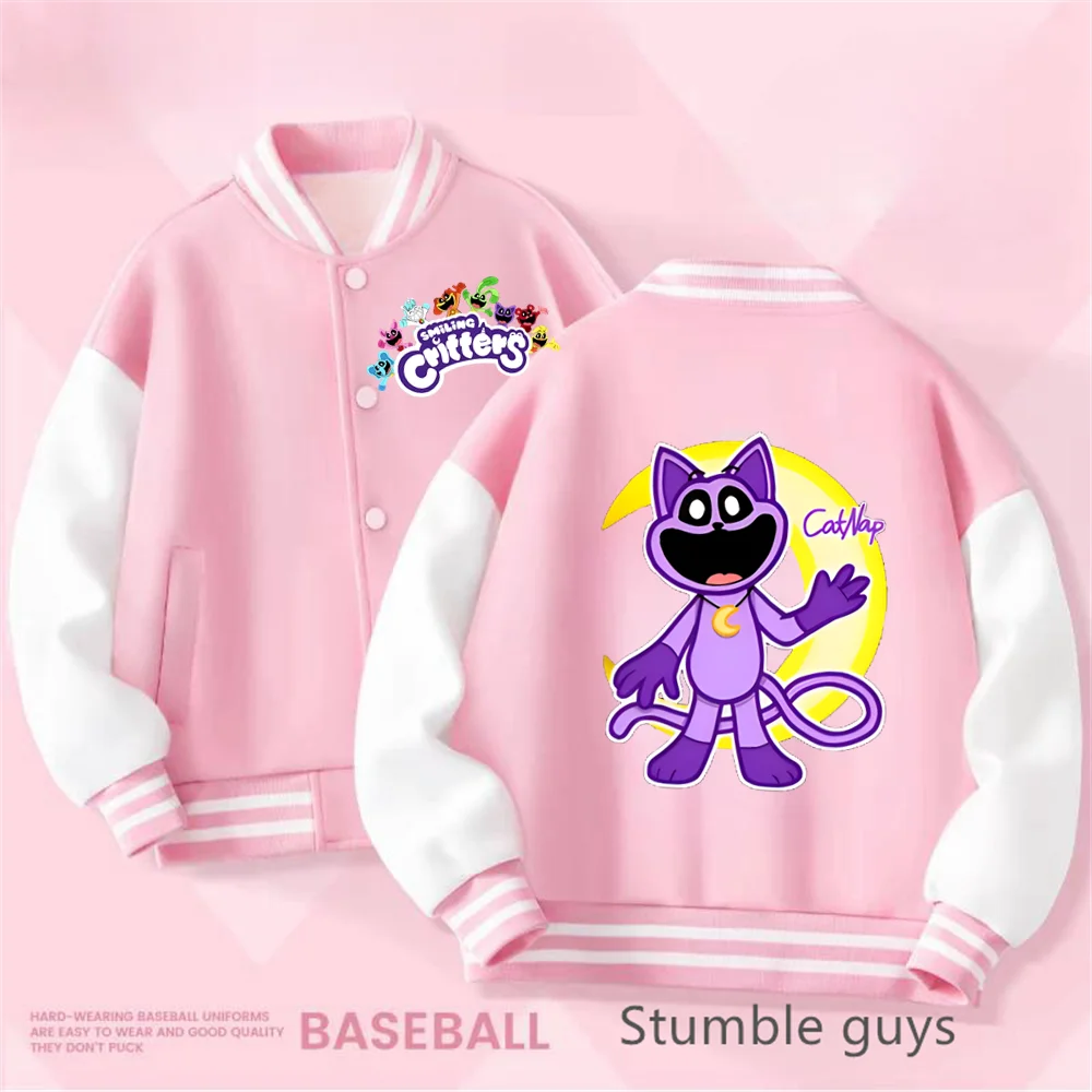 Smiling Critters Baseball Uniform Kawaii Kids Anime Cartoon Coat Sweet and Cute Jacket Girls Spring Autumn Children's Clothing