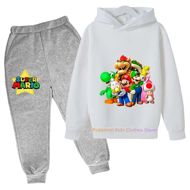 Baby Boys Clothes Super Mario Bros Hoodie Sets Kids Spring Autumn Girls Casual Hoodies+pants 2pcs Set for Children Boys Suit