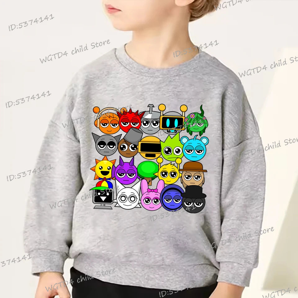 New Sprunki Sweatshirt Kids Funny Incredibox Game Y2K Sudadera Boys Girls Cartoon Sprunki Figure Print Anime Hoodless Pullover