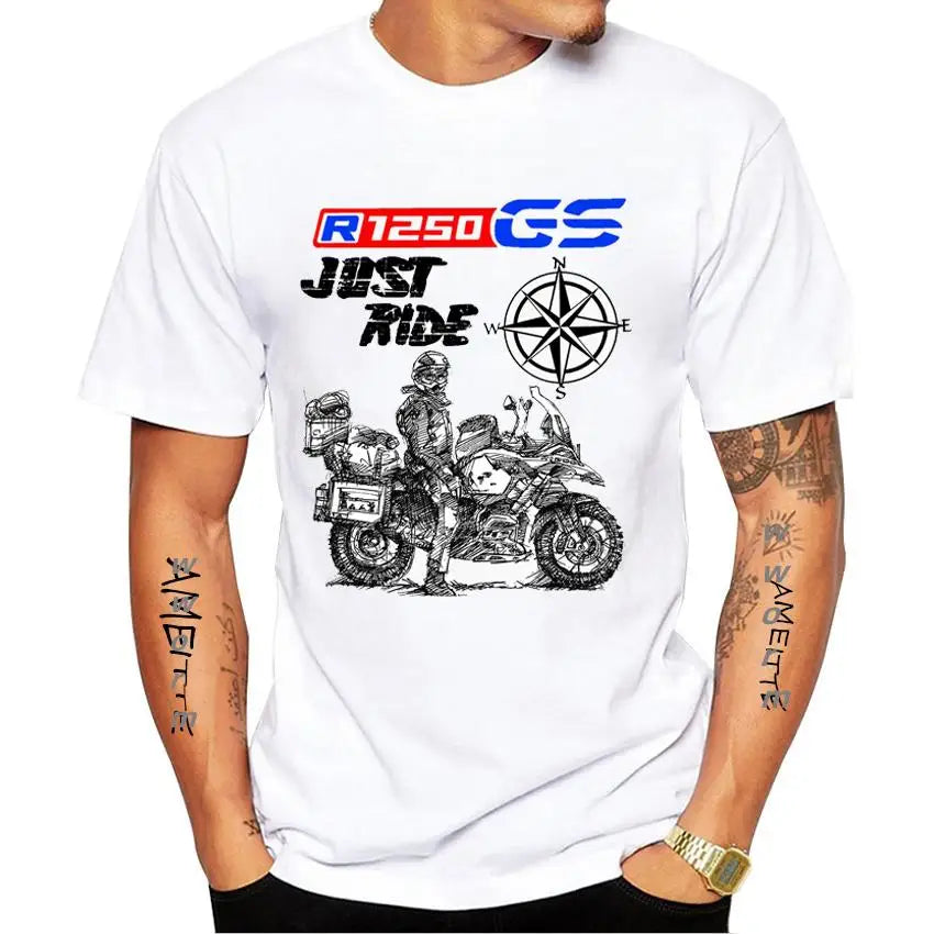 Summer Men Short Sleeve GS Adventure Motorcycler R 1200 GS R 1250 GS Vintage T-Shirt Harajuku Moto Sport Boy Casual White Tees