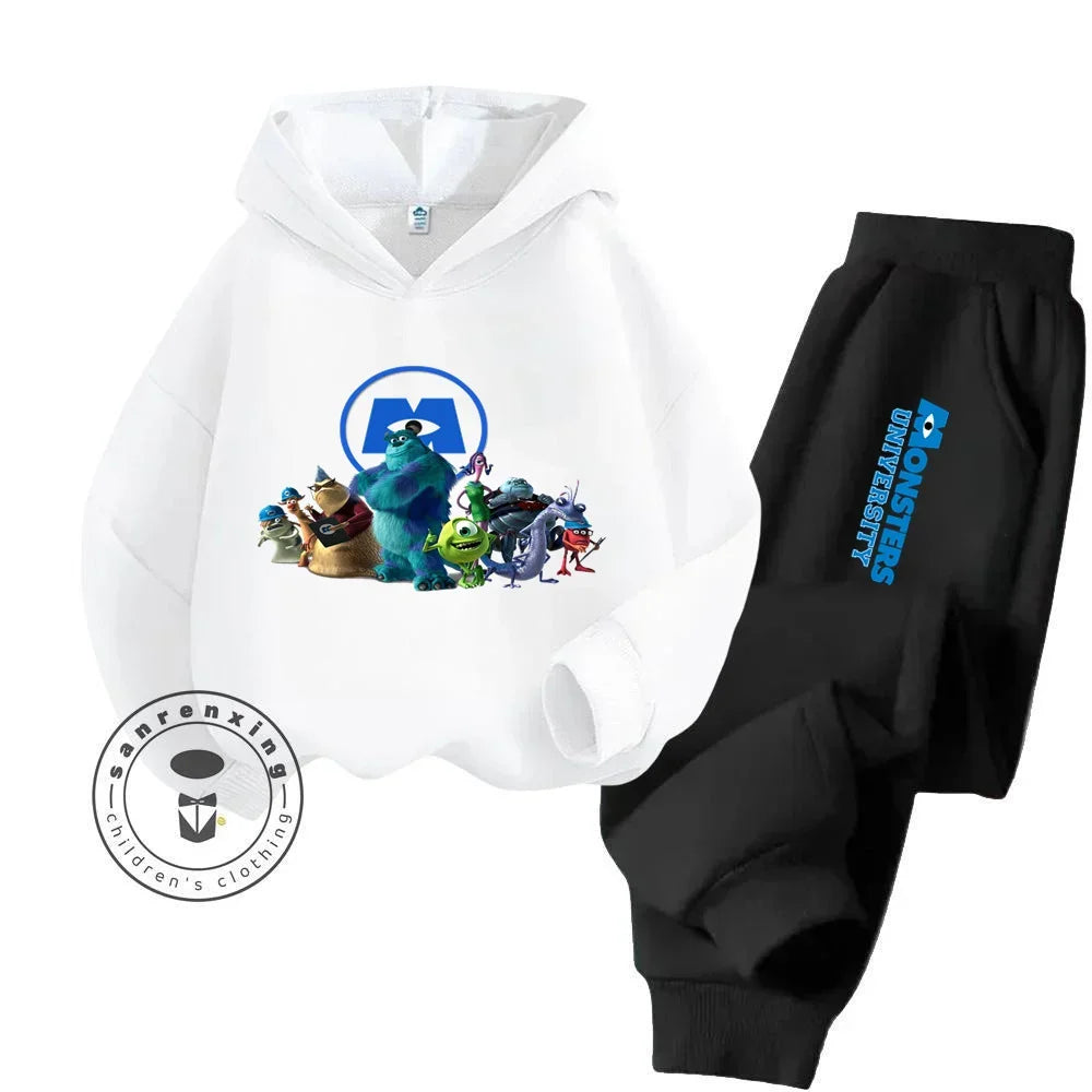 Casual Coziness Long Sleeve Sets That Are Loose Elastic and Perfectly Comfortable for Boys Girls Monsters Inc Cartoon Hoodie Set