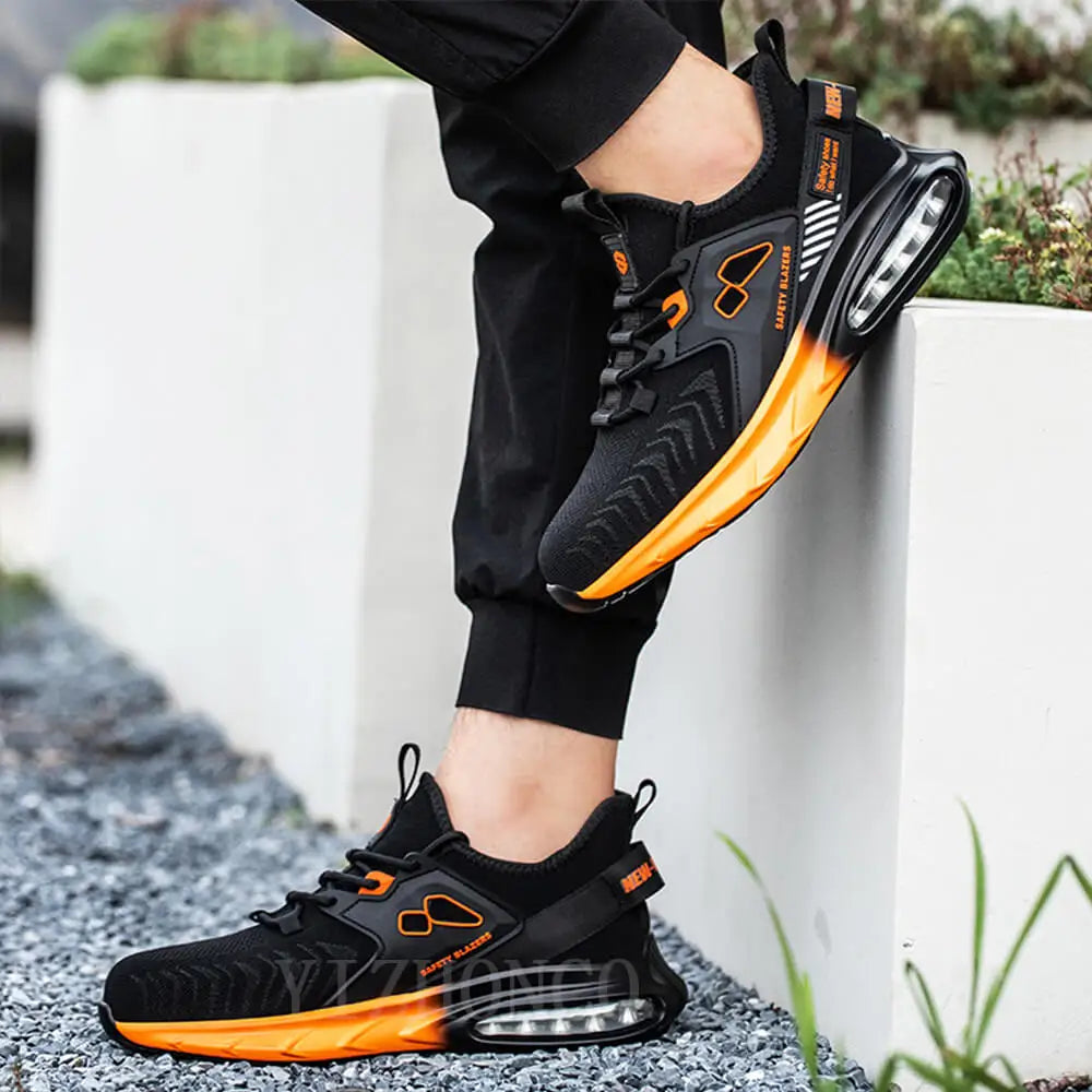 Autumn Men's Safety Shoes Orange Air Cushion Steel Toe Sports Shoes Black Safety Shoes For Men Anti-Smashing Industrial Shoes