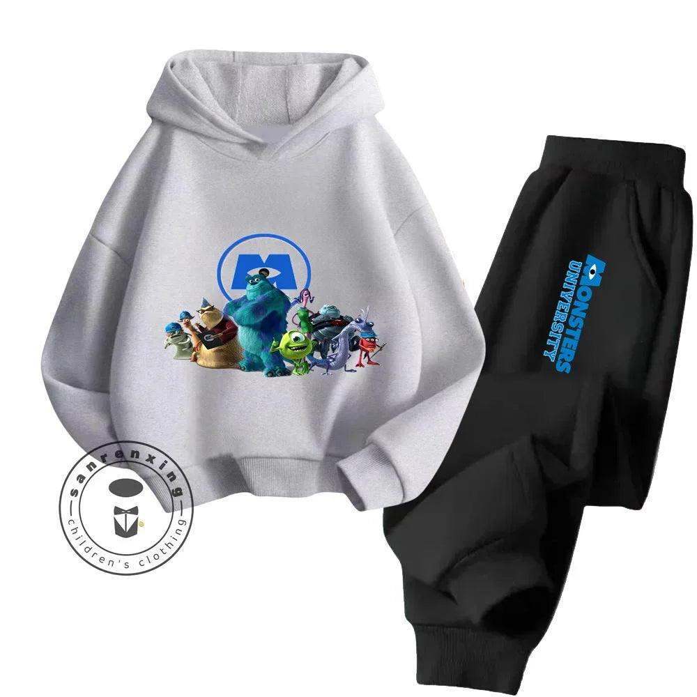 Casual Coziness Long Sleeve Sets That Are Loose Elastic and Perfectly Comfortable for Boys Girls Monsters Inc Cartoon Hoodie Set