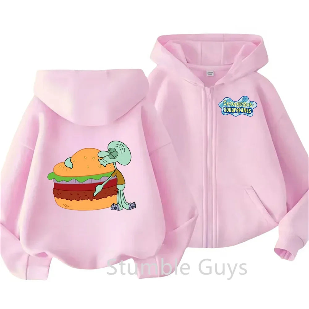 Spongebob Pie Big Star Squidward Kawaii Kids zipper hoodie print Fall/Winter comfortable loose top for boys and girls