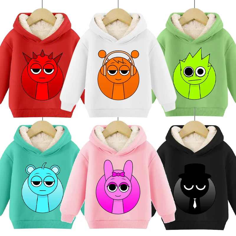 Sprunki Cute Hoodies Kids Incredibox Anime Action Figures Sweatshirt Boys Girl Winter Thickening Children Clothes Gift Hot Sales