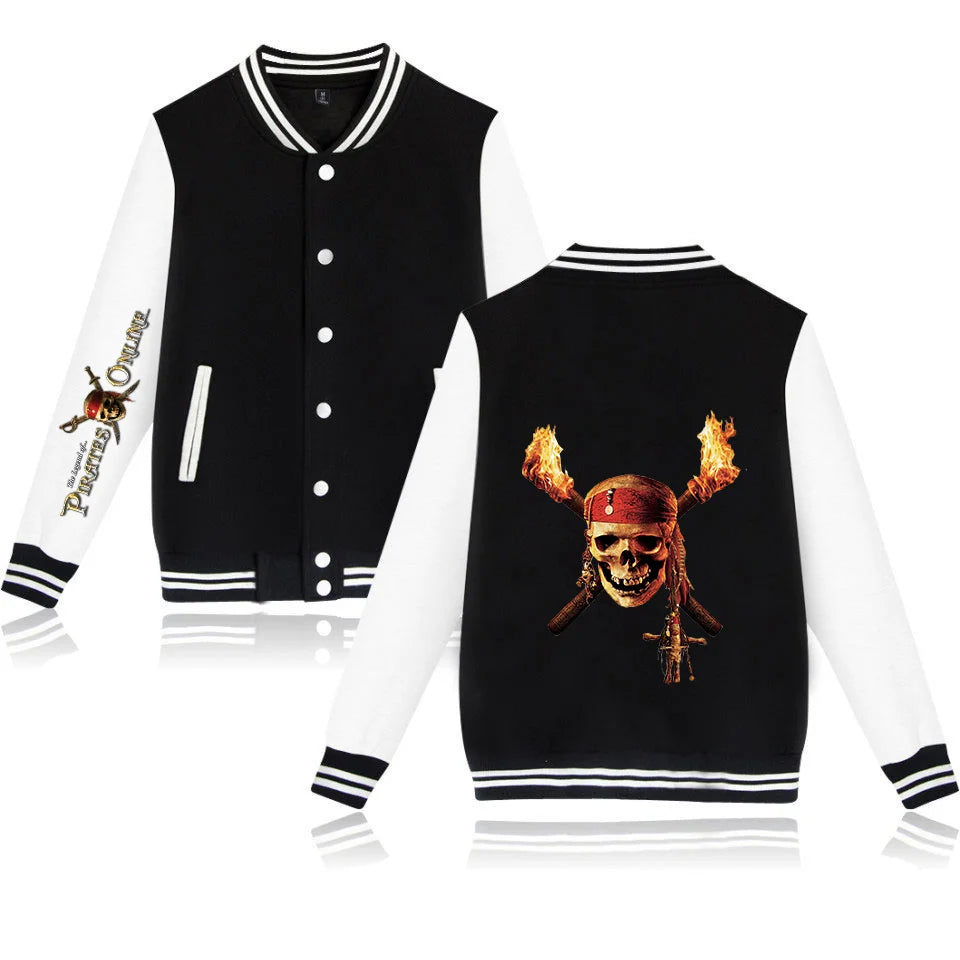 Disney Pirates Of The Caribbean Varsity Baseball Bomber Jacket Men Women Hip Hop Harajuku Jackets Kids Boys Girls Single Coats