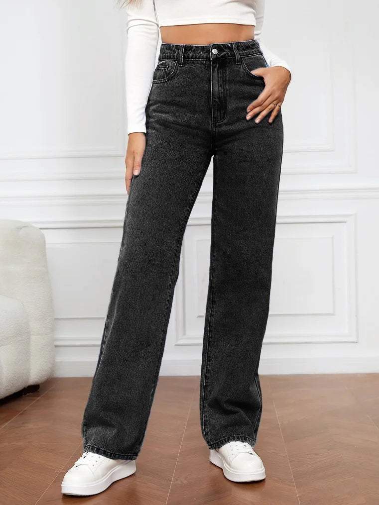 Europe and America New Fashion Washed High-waisted Jeans, Women's Spring and Summer New Straight Pants, Casual Wide-leg Pants