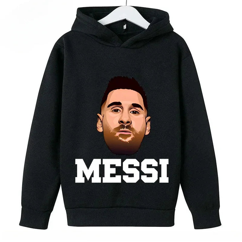 2024 Children's Sports Hoodies Spring and Autumn Children's Wear Pullover Casual Boys and Girls Black Tops Messi Print 4T-14T