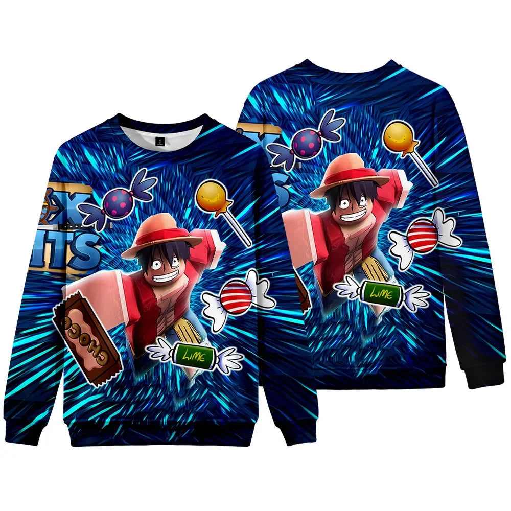 ROBLOX Animation Cartoon Game Blox Fruits Casual Round Neck Long Sleeve Loose Sweatshirt Digital Printing Children's Clothing