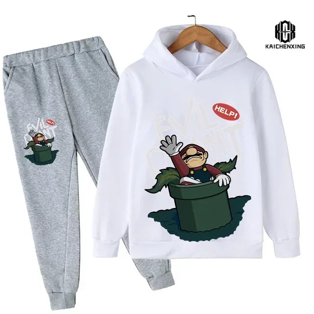 Super Mario Clothing Children's Casual Sweatshirt Suit Boy's Tracksuit Children's Sports Suit Hoodie Top + Pants 2 Piece Suit