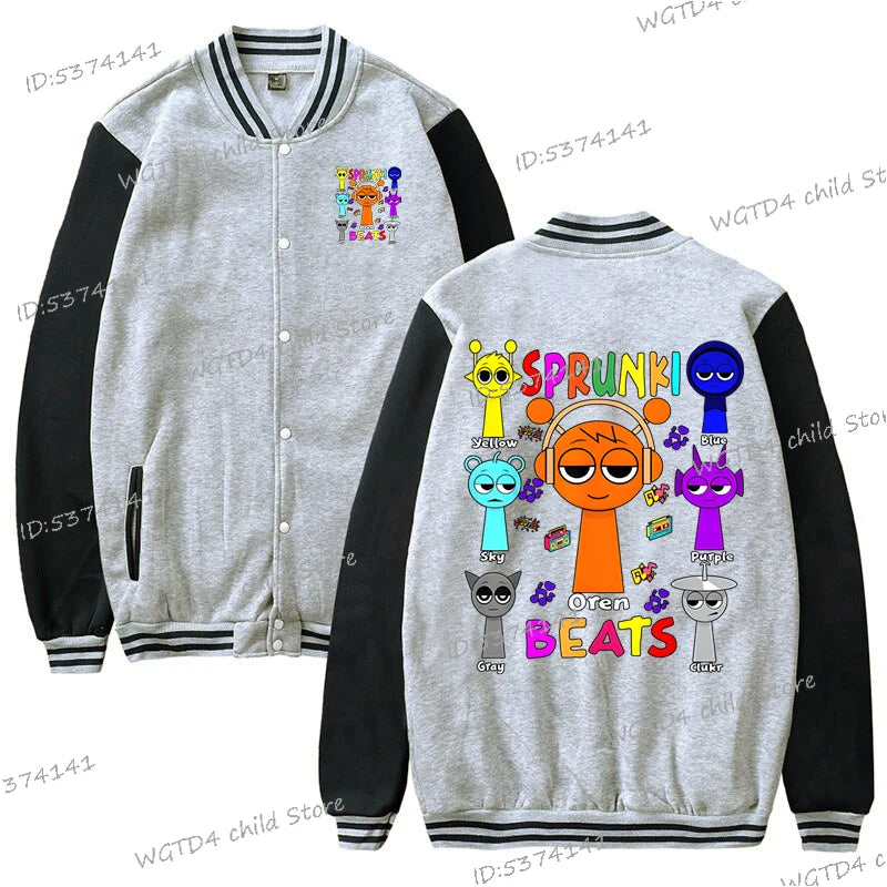 Boys Girls Jackets Coats Sprunki Oren Beats Graphics Button Outerwear 2025 Spring Long Sleeve Kid Cartoon Incredibox Game Jacket