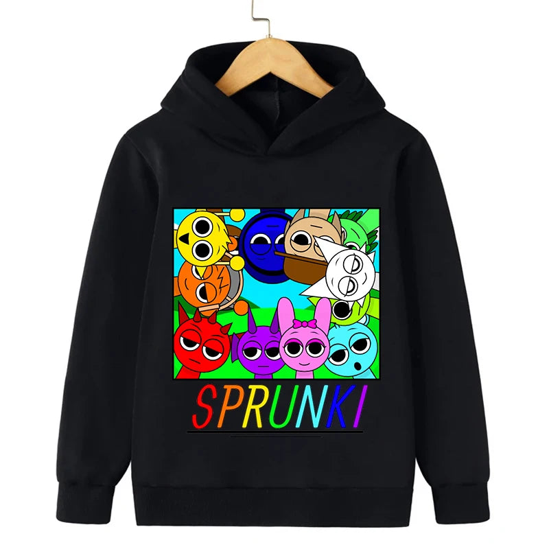 Hot Sales Sprunki Cartoon Clothes Kids Horror Game Incredibox Hoodie Boys Long Sleeve Sweatshirts Girls Casual Anime Hooded Tops