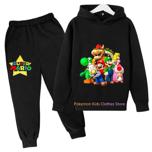 Baby Boys Clothes Super Mario Bros Hoodie Sets Kids Spring Autumn Girls Casual Hoodies+pants 2pcs Set for Children Boys Suit