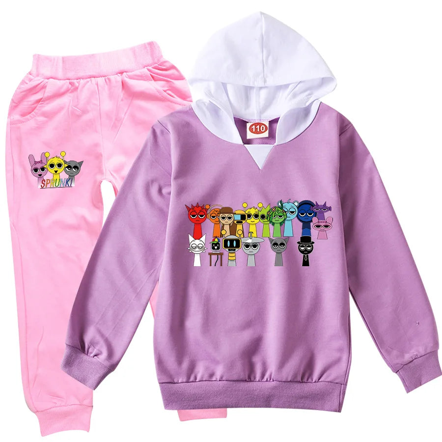 Children Clothing Boys Cute Sprunki Tracksuits Kids Cartoon Print Sport Suits Girls Hoodies Long Sleeve Tops+Pants 2pcs Sets