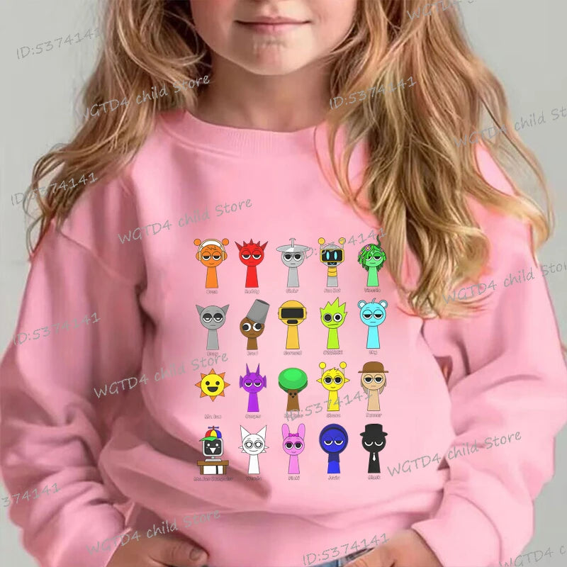 Fashion Boys Girls Cute Sprunki Sweatshirt Autumn Winter Funny Incredibox Game Figure Trend Long Sleeve Pullover Kids Sportswear