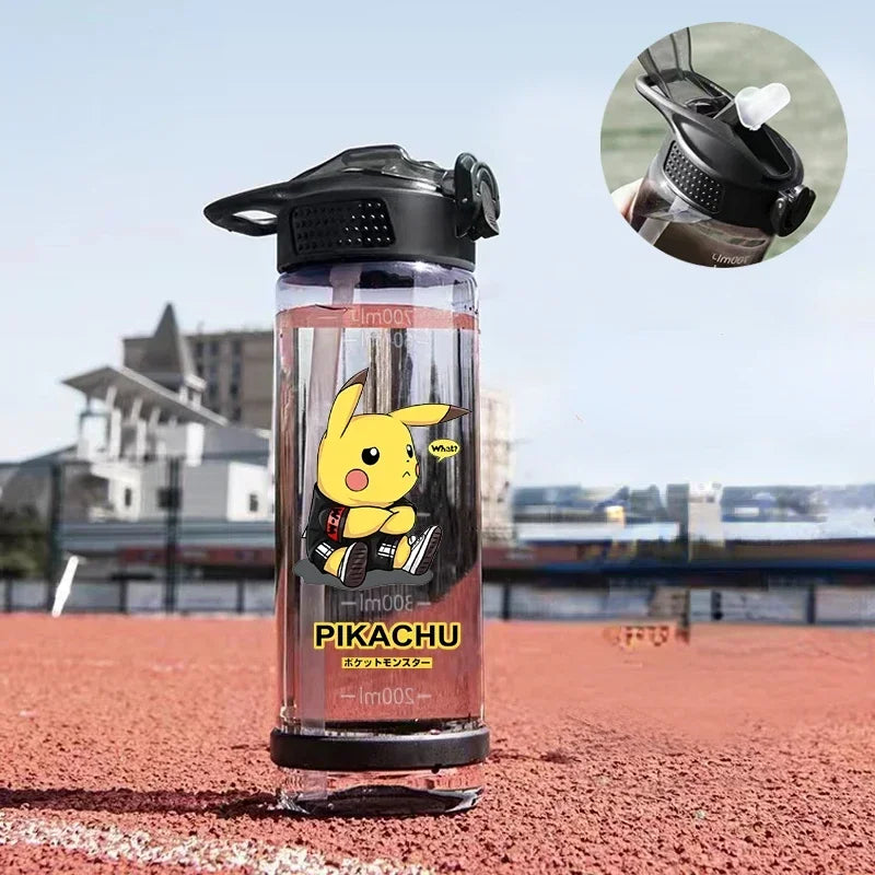 New Pokemon Pikachu Water Sippy Cup Large Capacity Water Bottle Plastic Cartoon Cup with Straw Outdoor Sports Fitness Kids Cup