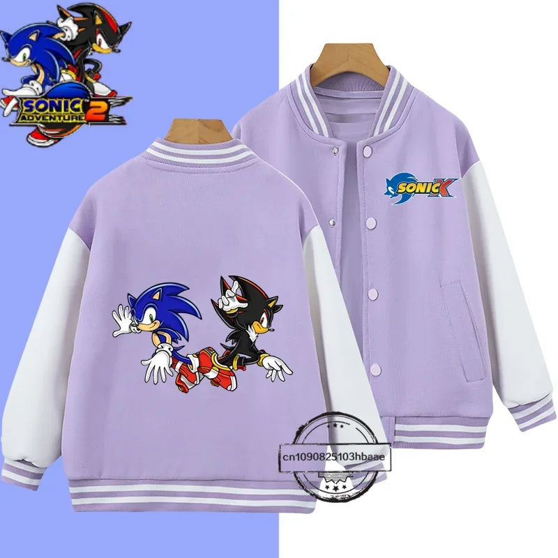 2024 Fashion Boys Nintendo Series Baseball uniform Sonic 1-14 year old girls Coat Cartoon Print Spring and Autumn Jacket