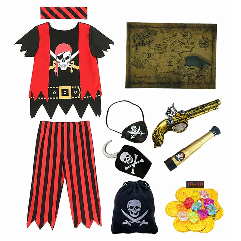 Kids Pirate Costume Captain Jack Pirate Toy Halloween Dress Up Set Kid Adventure Robbery Costume Toy Accessories Gift