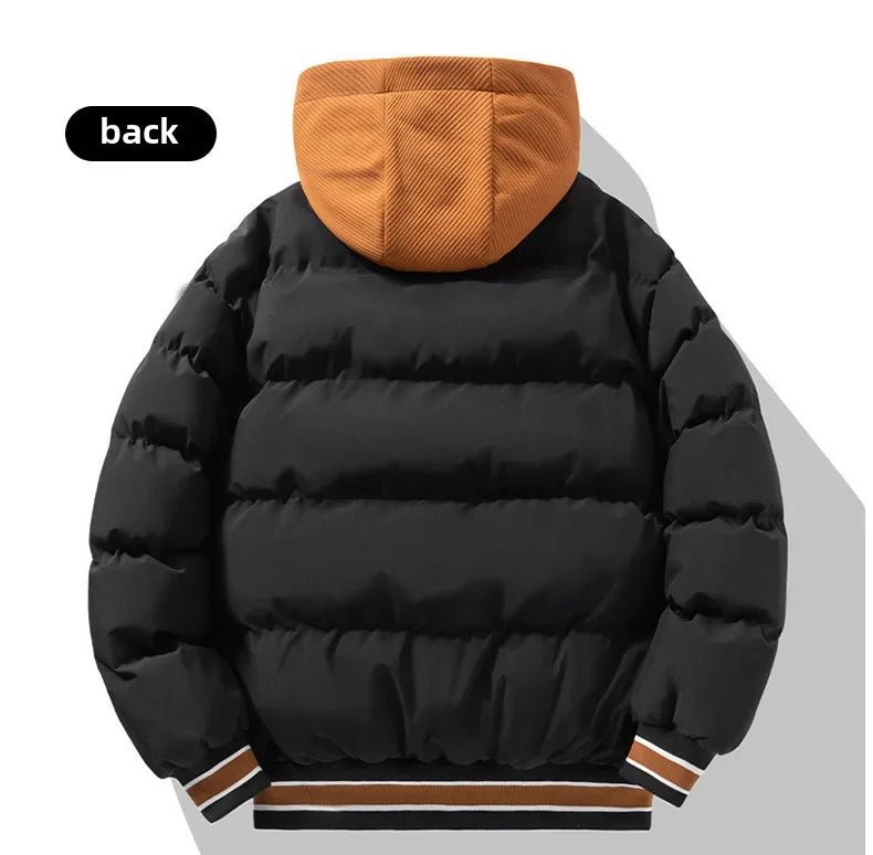 Winter New Men's Hooded Cotton Coat Jacket Warm Cotton-padded Casual Trendy Two-piece Illusion Padded Jacket Top For Youth