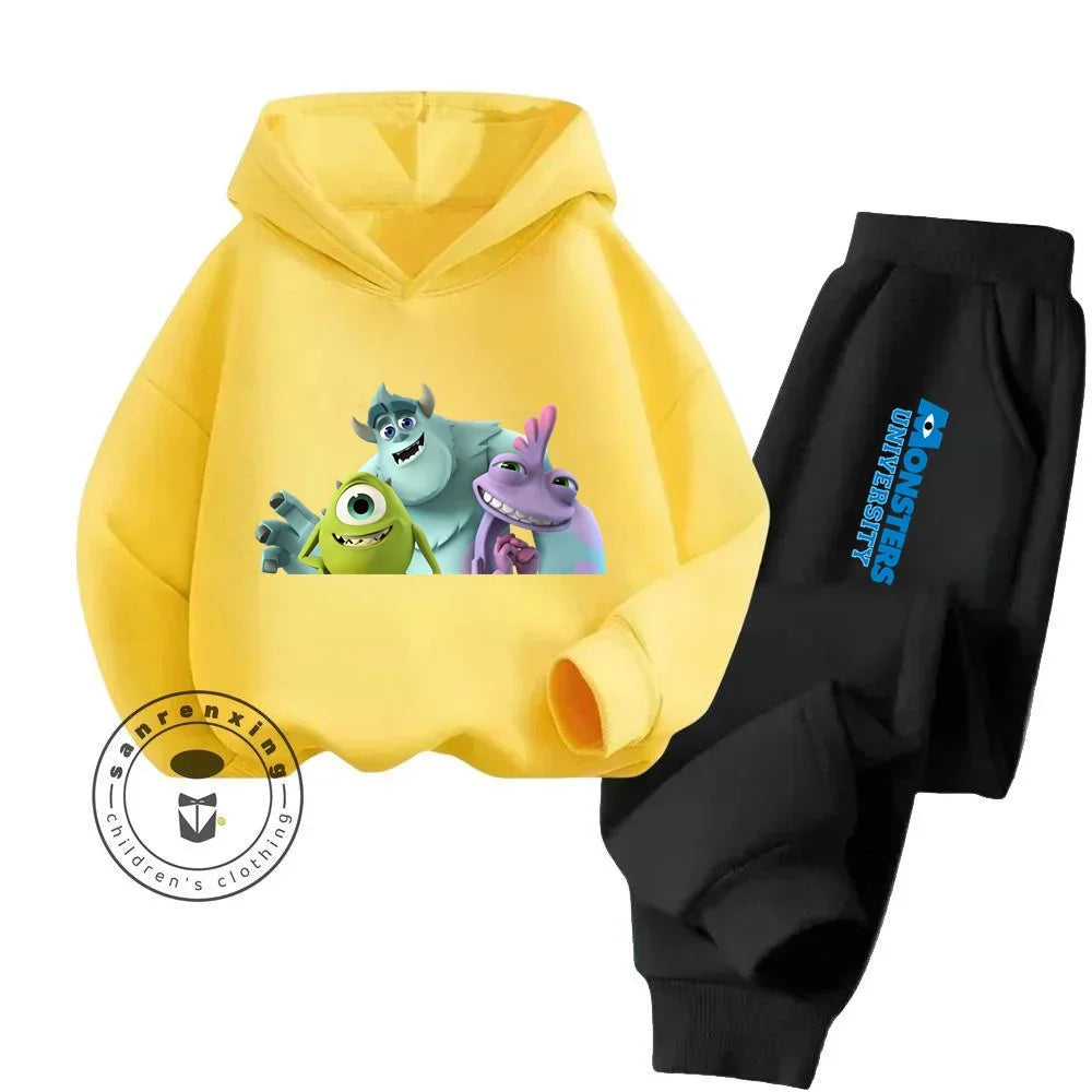 Casual Coziness Long Sleeve Sets That Are Loose Elastic and Perfectly Comfortable for Boys Girls Monsters Inc Cartoon Hoodie Set