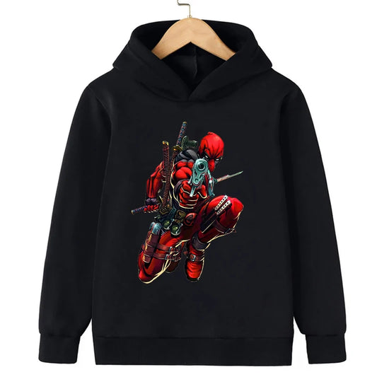 New Kids Spring Autumn Deadpool Hoodies Fashion Cartoon Printing Baby Boys Clothes Boys Casual Tops Sweatshirts 2-14Years Old