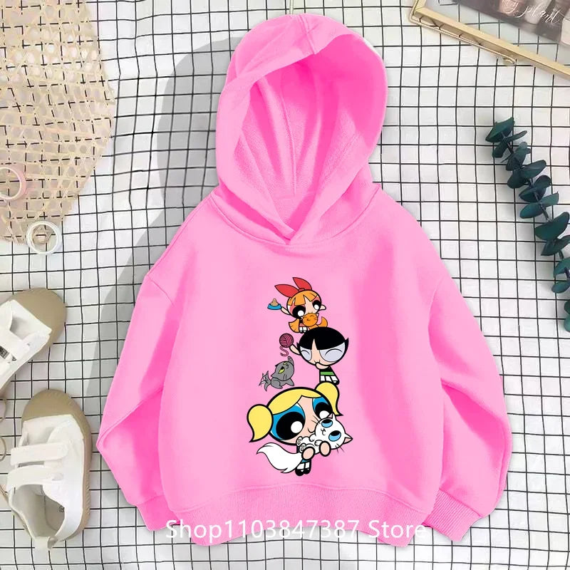 Kawaii Anime Powerpuff Cute Girls Hoodie Sweatshirt boy girl Spring Autumn Pullovers Harajujku Powerpuff Kids Anime Clothes