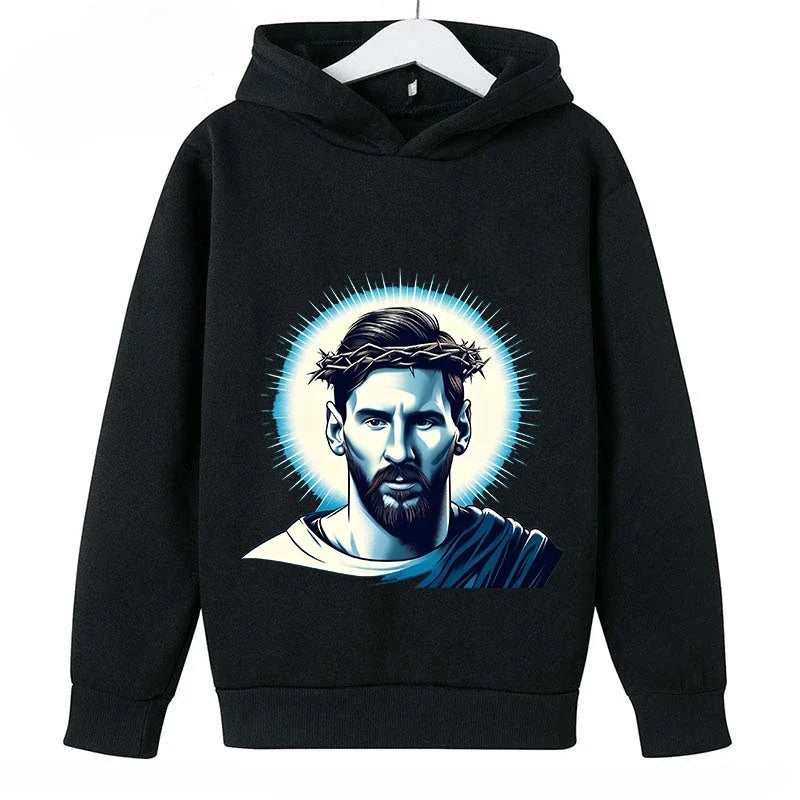 2024 Children's Sports Hoodies Spring and Autumn Children's Wear Pullover Casual Boys and Girls Black Tops Messi Print 4T-14T