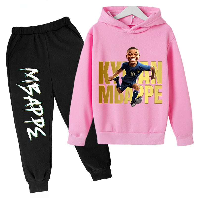 Children's Clothing Children's Hoodie Set Plus Sweatshirt Pants 2-piece Set for Boys and Girls Mbappe Avatar Printed Baby Girl