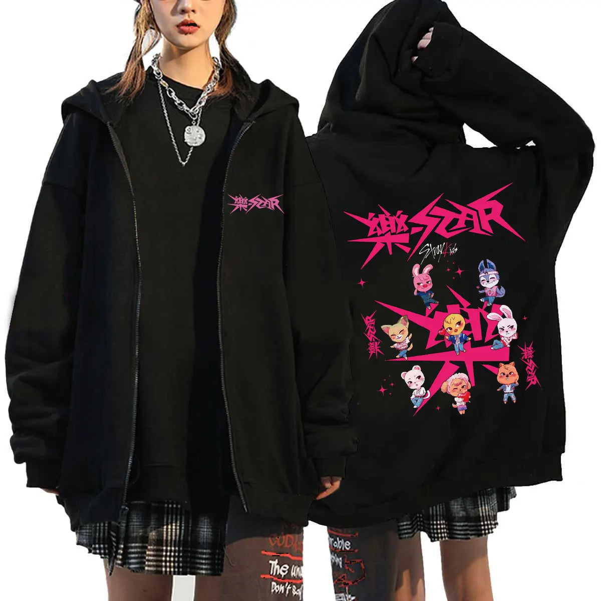 straykids Hoodie Men Long Sleeve Loose Jacket Coats Harajuku Casual Gothic Hooded Sweatshirt Y2K Streetwear