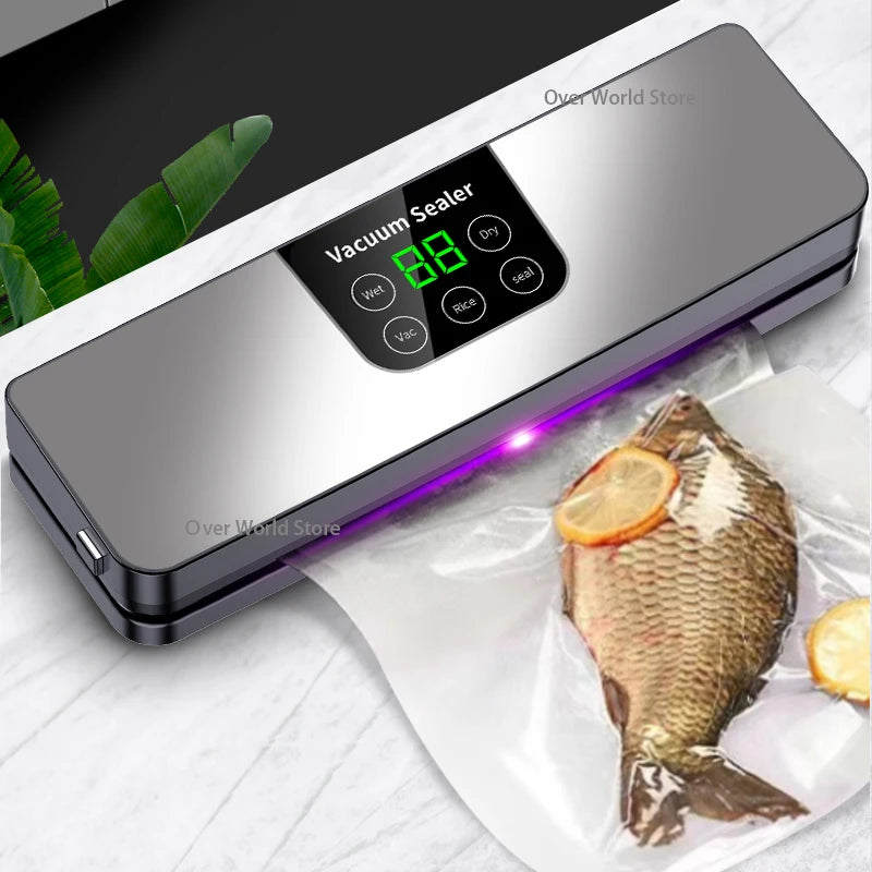 Electric Vacuum Sealer Machine Dry/Wet Food Packaging Seal To Keep Fresh Touch Buttons Digital Display Detachable Cleaning