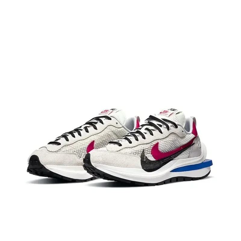 Sacai x Nike VaporWaffle royal fuchsia low-top sports and casual shoes for men and women, gray and white