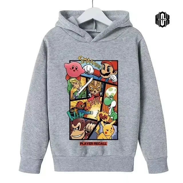 Autumn Cartoon Print Sports Children Hoodies Street Casual Fashion Sweatshirt 3-14 Years Kids Boy Girl Clothing Outdoor Pullover