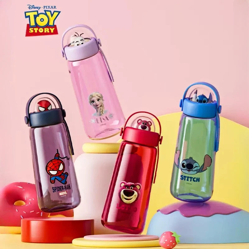 Disney Mickey Water Bottles Girl Waters Cup Strawberry Bear Spider Man Leakproof Plastic Water Bottles Summer Kids Water Cup