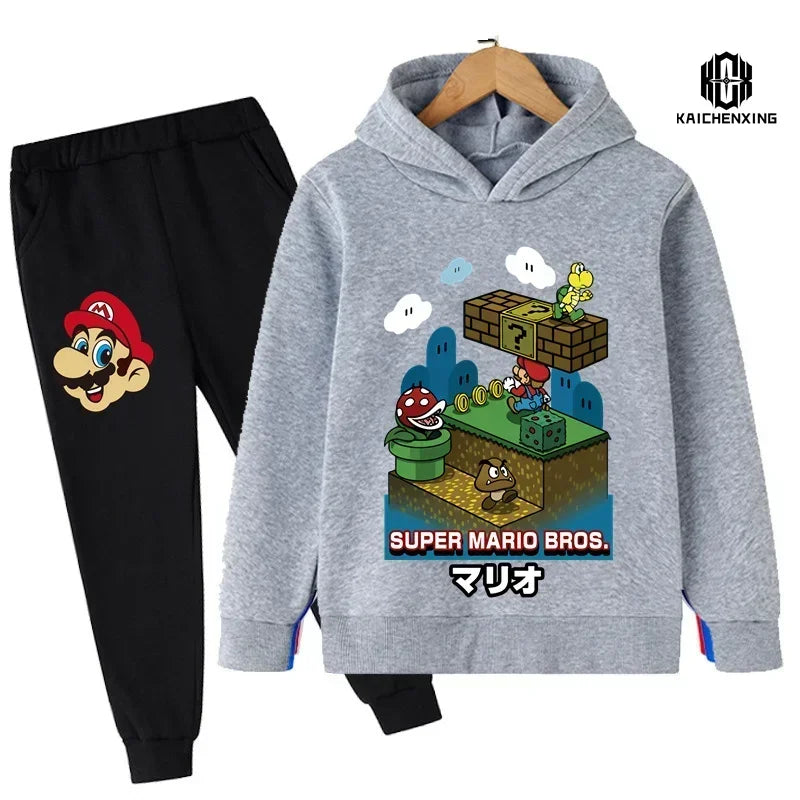 Super Mario Clothing Children's Casual Sweatshirt Suit Boy's Tracksuit Children's Sports Suit Hoodie Top + Pants 2 Piece Suit