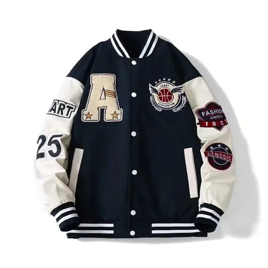 Letter Læder Harajuku College Patchwork Hop Baseball Jakker Unisex Mænd Kvinder Streetwear Bone Coats Hoftejakke Bomber Varsity