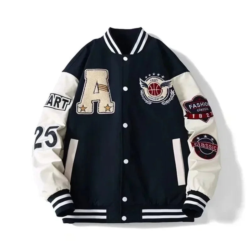 Letter Leather Harajuku College Patchwork Hop Baseball Jackets Unisex Men Women Streetwear Bone Coats Hip Jacket Bomber Varsity