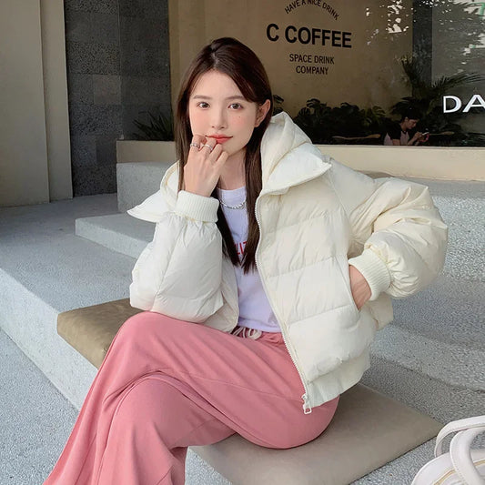 Fashionable Hooded Down Jacket For Women Petite Cropped 2023 Winter New Style Korean Design Sensibility Streetwear Puffer Jacket