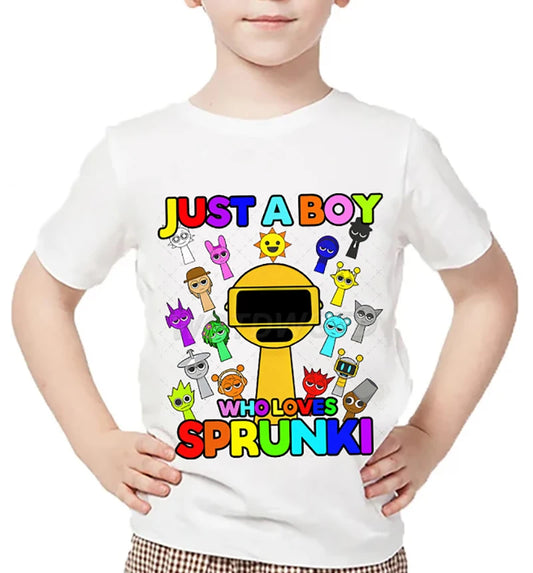 Just A Boy Who Loves Sprunki Kids T-shirt Horror Game Character TShirts Short Sleeve Tops Sprunki Boys Girls Fashion Streetwear