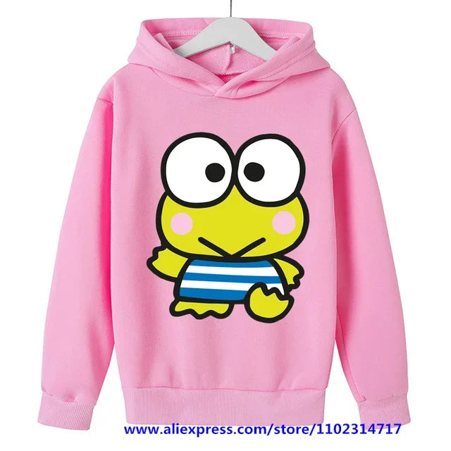 MINISO Kero Kero Keroppi Hoodie Kids Clothes Girls Clothing Sanrio Boys Sweatshirts Spring Boys Long Sleeves Cartoon Hooded