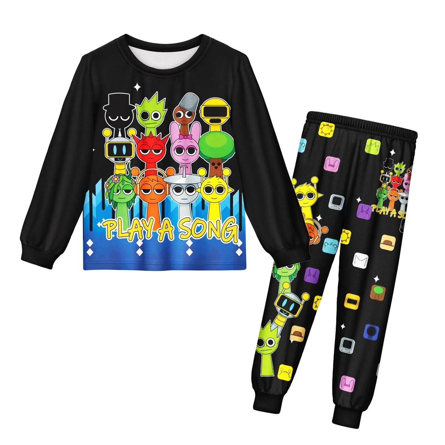 Sprunki Pajama Sets Kids Cartoon Incredibox Clothes Toddler Boys Daily Nightgowns Baby Girls Long Sleeve T Shirt+Pants 2pcs Sets