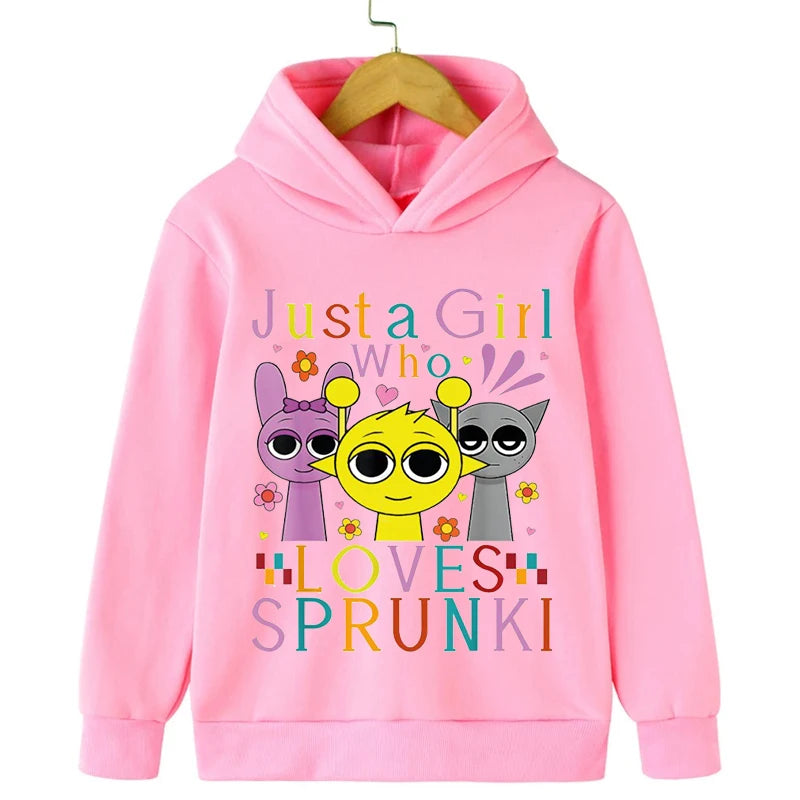 Just a Girl Who Loves Sprunki Graphic Girls Hoodies Incredibox Game Sweatshirt Children's Long Sleeve Tracksuits Boys Casual Top