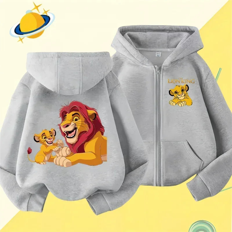 Lion King Kids zipper hoodie Cartoon Print Disney Fall Winter long-sleeved sweatshirt Casual top Boys Girls clothing sweater