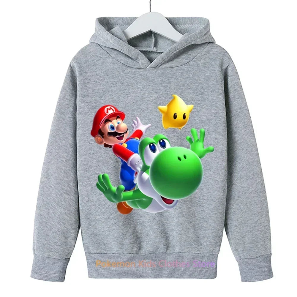 New Children's Wear Boys and Girls Cartoon Super Mario Print Spring and Autumn Children's Hoodie Mario Brothers Game Sweatshirt