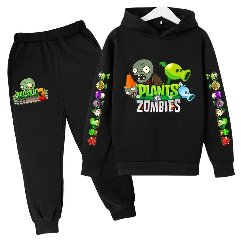 New Cartoon Plants Vs. Zombie Clothing Spring and Autumn Boys Girls Clothes Long-Sleeved Suit Kids Sportswear Hoodie Costume Set