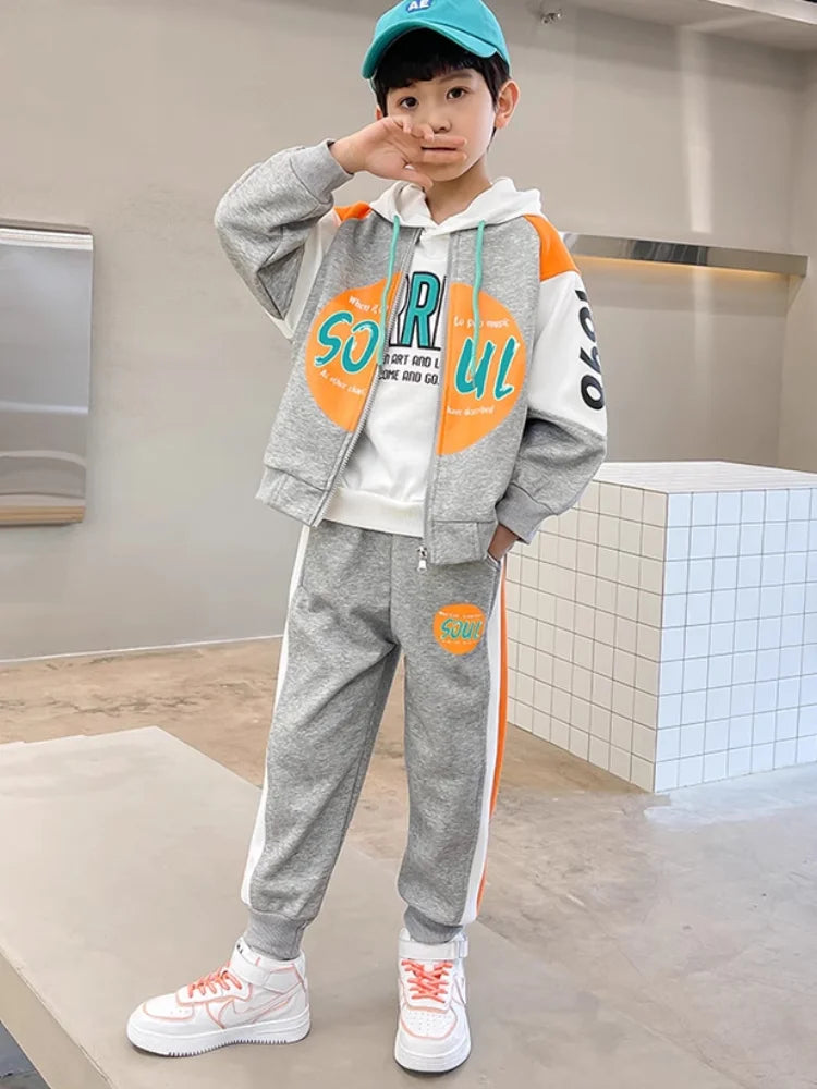 Autumn Children Boy Clothes Set Kid Letter Printed Zip Baseball Jacket Coat and Pants 2pcs Suit Teenage Long Sleeve Tracksuits